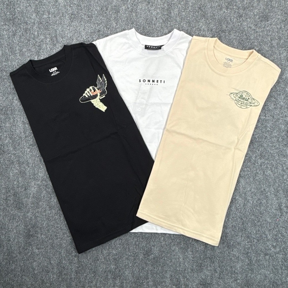 LCKR & Sonneti Boy's Medium 10-12 Graphic T-Shirt Lot of 3 Black White Tan NWT